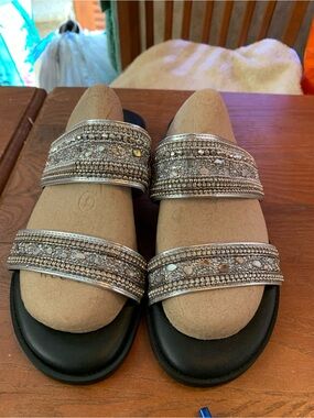 A Giannetti Women's Two-Strap Jeweled & Studded Silver Slide Sandals